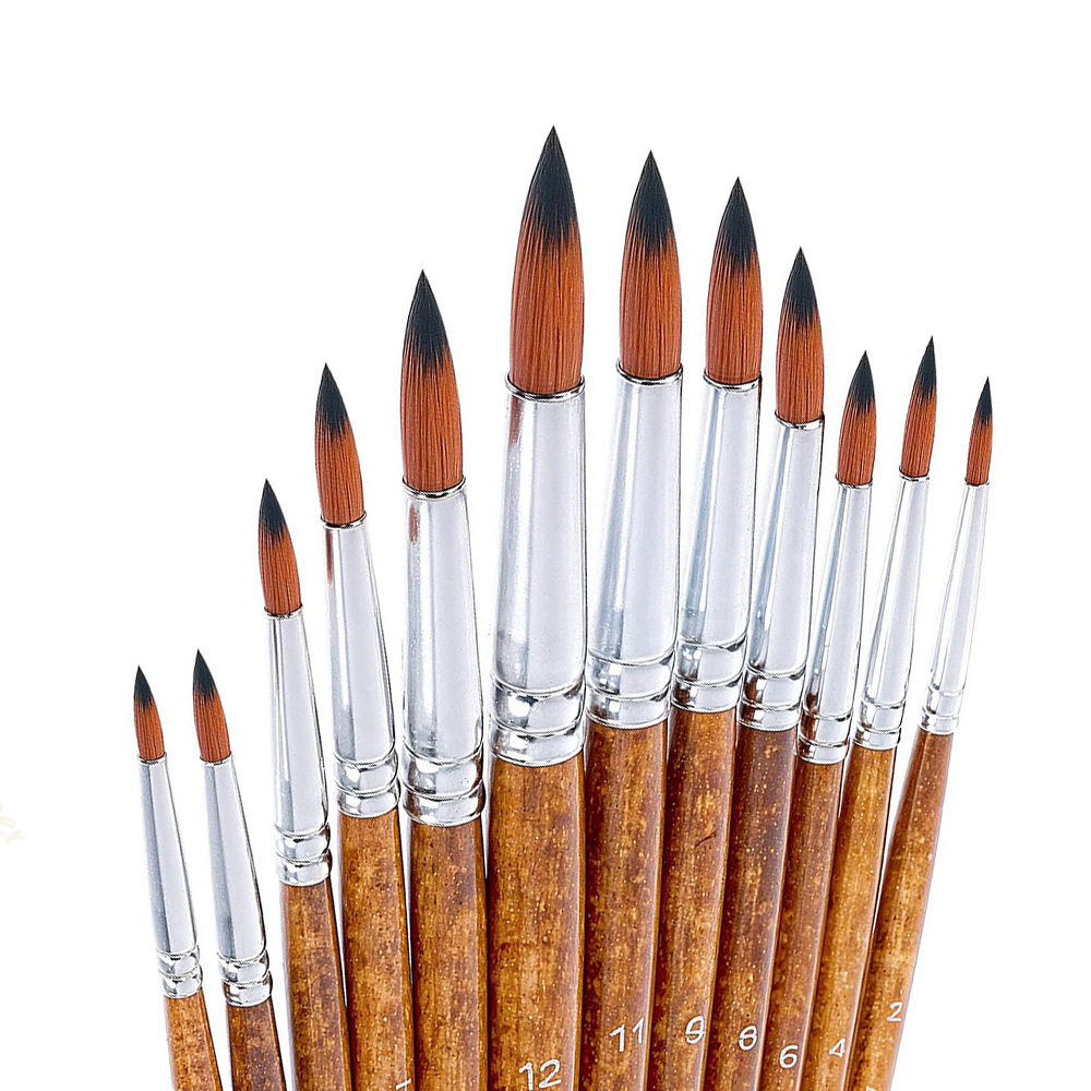 Gouache Paint Set - 12pcs 아티스트 수채화 페인트 브러쉬, 둥근