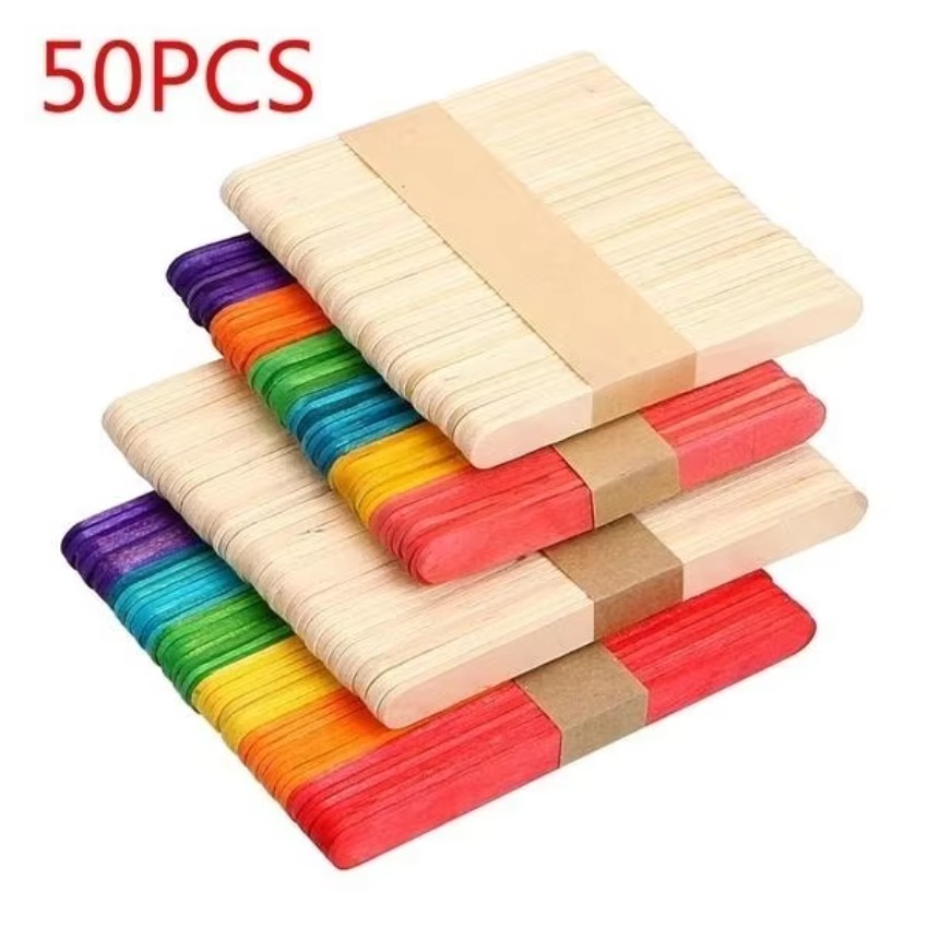 Art Craft With Ice Cream Stick - 50Pcs 많은 자연 색상의 나무 아이스크림