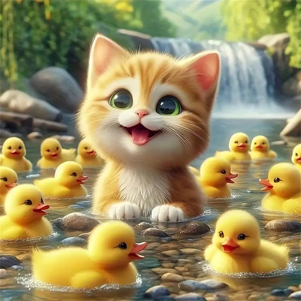 Art Craft Duck - Huacan 5D 다이아몬드 페인팅 동물 고양이