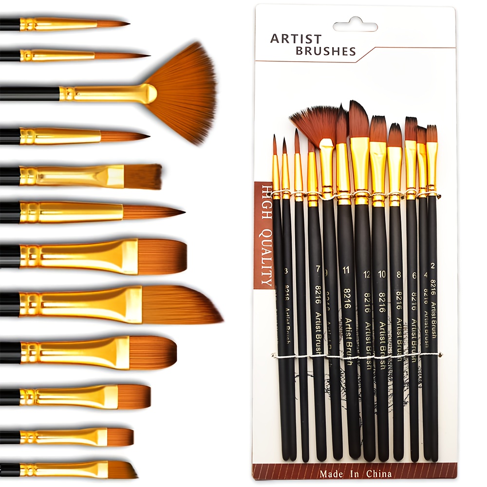 Gouache Paint Set - 12개 전문가용 아티스트 페인팅 브러쉬 세트