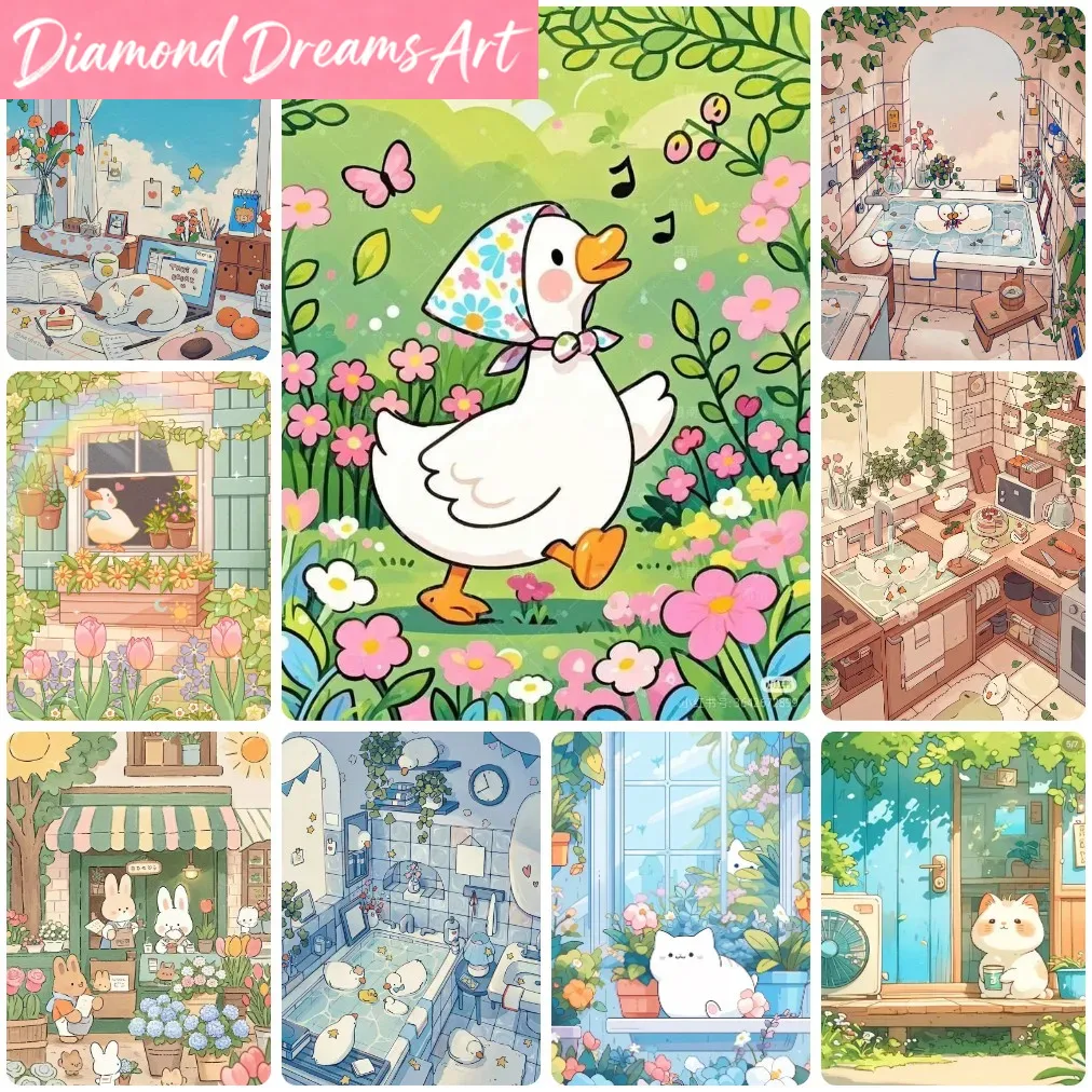 Art Craft Duck - 프레임리스, 귀여운 만화 동물 다이아몬드 페인팅,