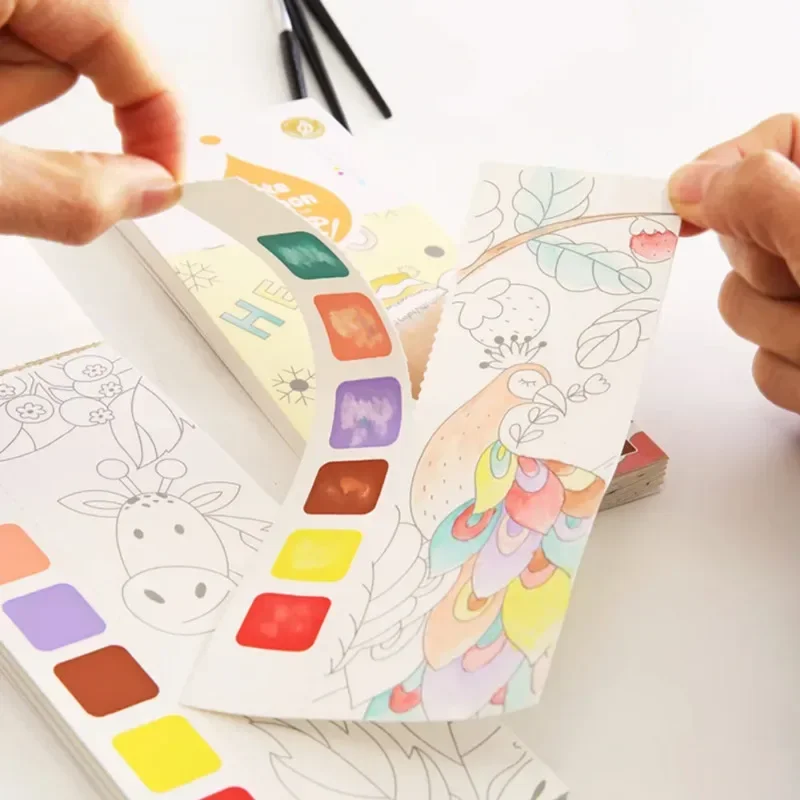 Gouache Paint Set - 어린이 휴대용 수채화 그림책 물로 그리는