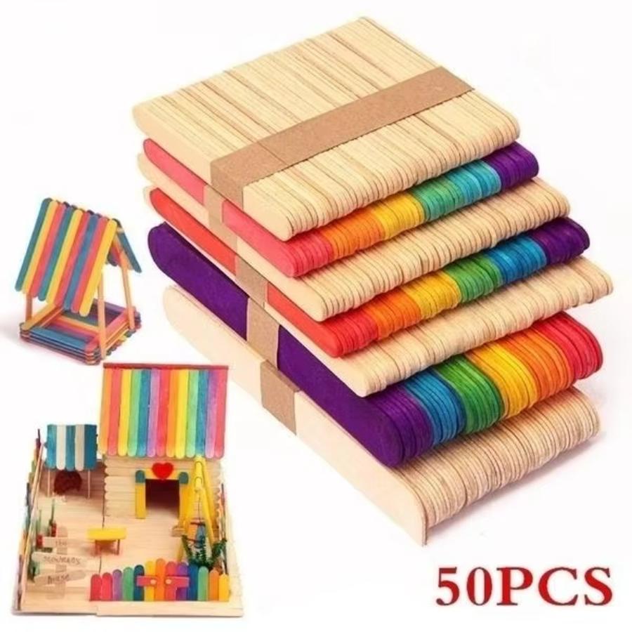 50 Pcs Lot 천연 컬러 나무 아이스크림 스틱 D - Art Craft With Ice Cream Stick 리뷰 및 가격