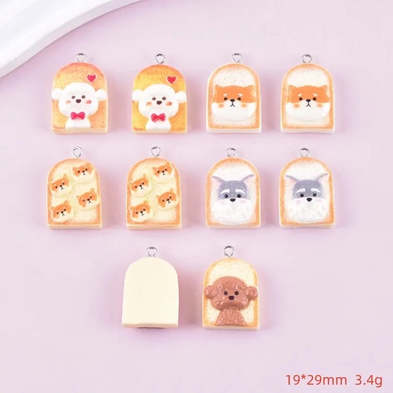 10Pcs 귀여운 토스트 개 수지 펜던트 만화 동물 참 - Art Craft Party 리뷰 및 가격