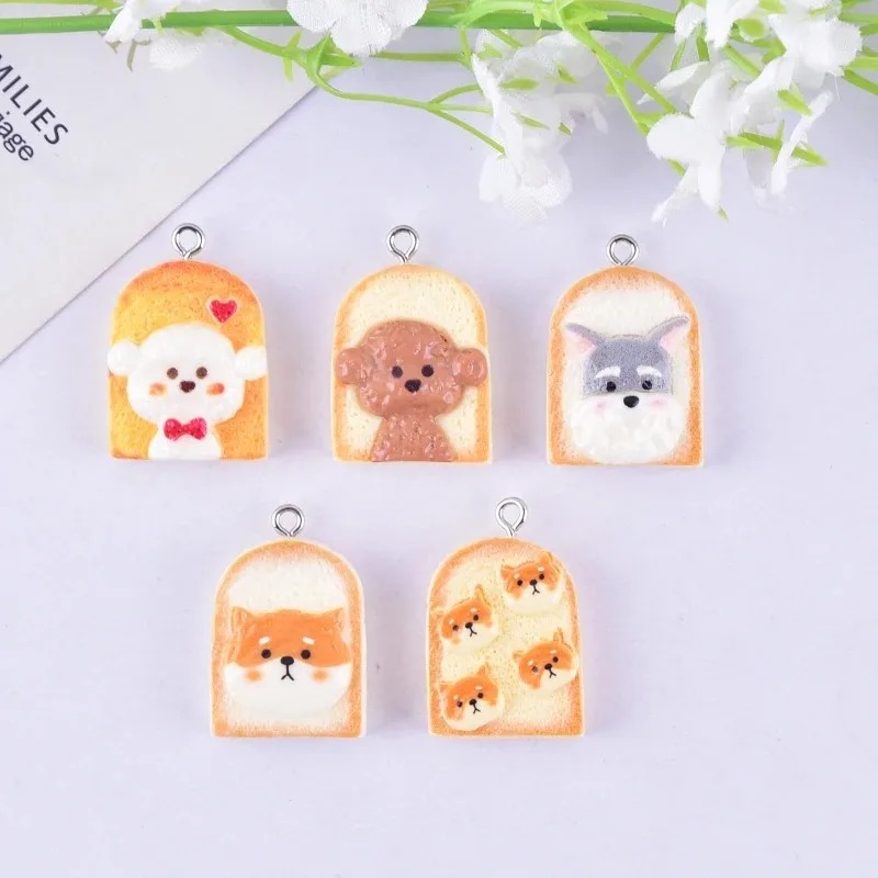 10Pcs 귀여운 토스트 개 수지 펜던트 만화 동물 참 - Art Craft Party 리뷰 및 가격