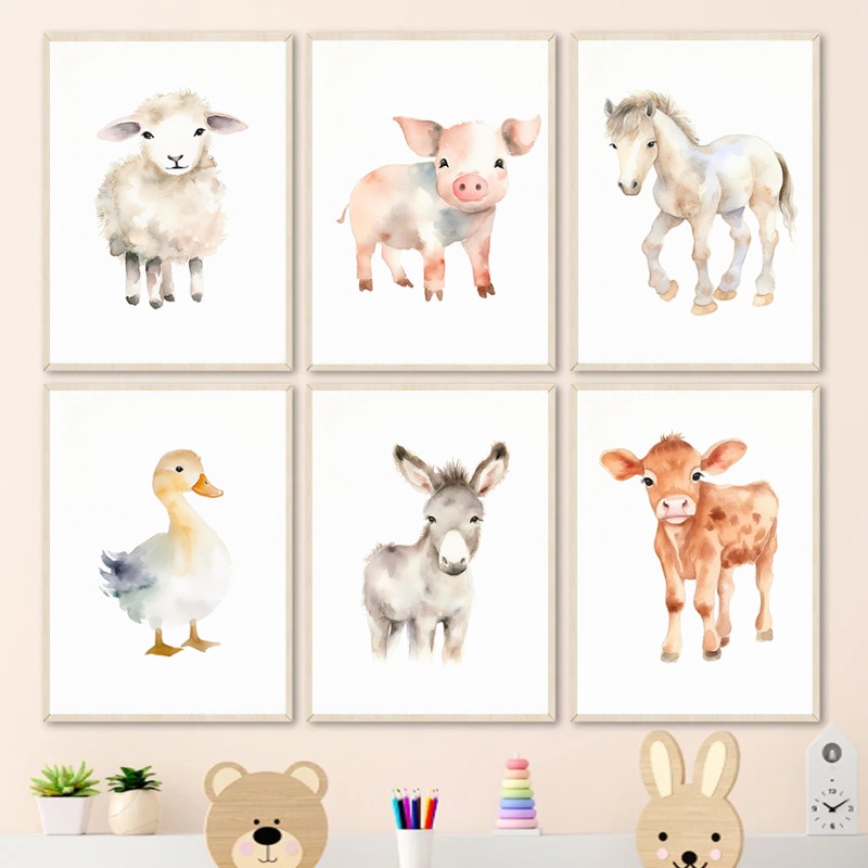 수채화 농장 동물 아기 말 오리 양 포스터 및 프린트  - Art Craft Duck 리뷰 및 가격