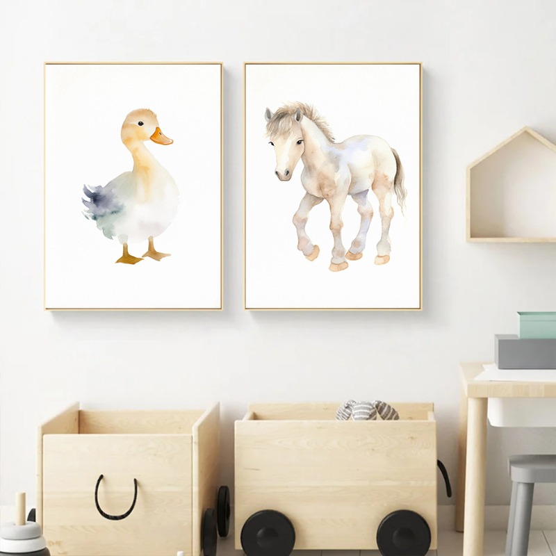 수채화 농장 동물 아기 말 오리 양 포스터 및 프린트  - Art Craft Duck 리뷰 및 가격
