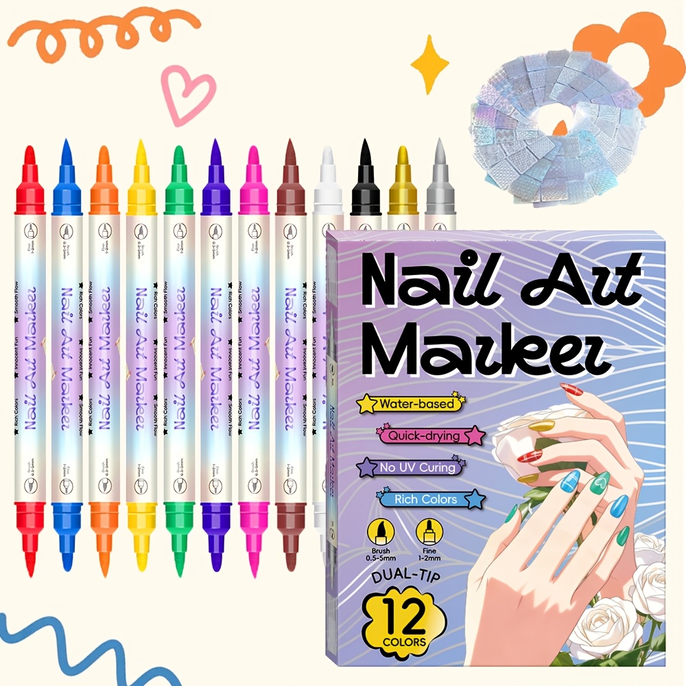 12색 네일 아트 펜 세트, 24개의 스텐실, 양쪽 끝 - Illustration Marker Set 리뷰 및 가격