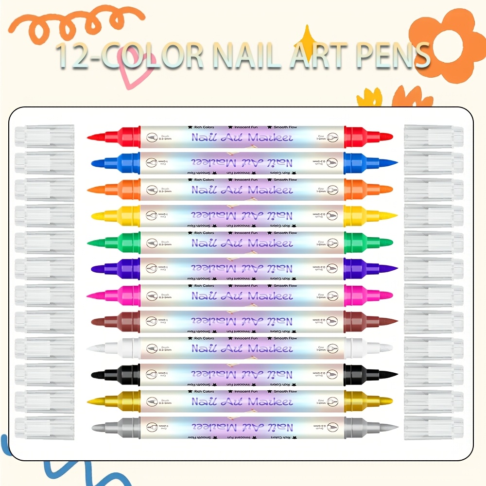 12색 네일 아트 펜 세트, 24개의 스텐실, 양쪽 끝 - Illustration Marker Set 리뷰 및 가격