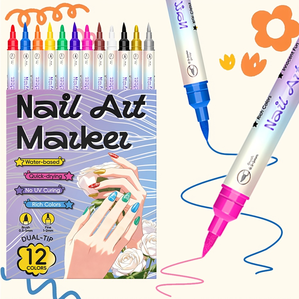 12색 네일 아트 펜 세트, 24개의 스텐실, 양쪽 끝 - Illustration Marker Set 리뷰 및 가격