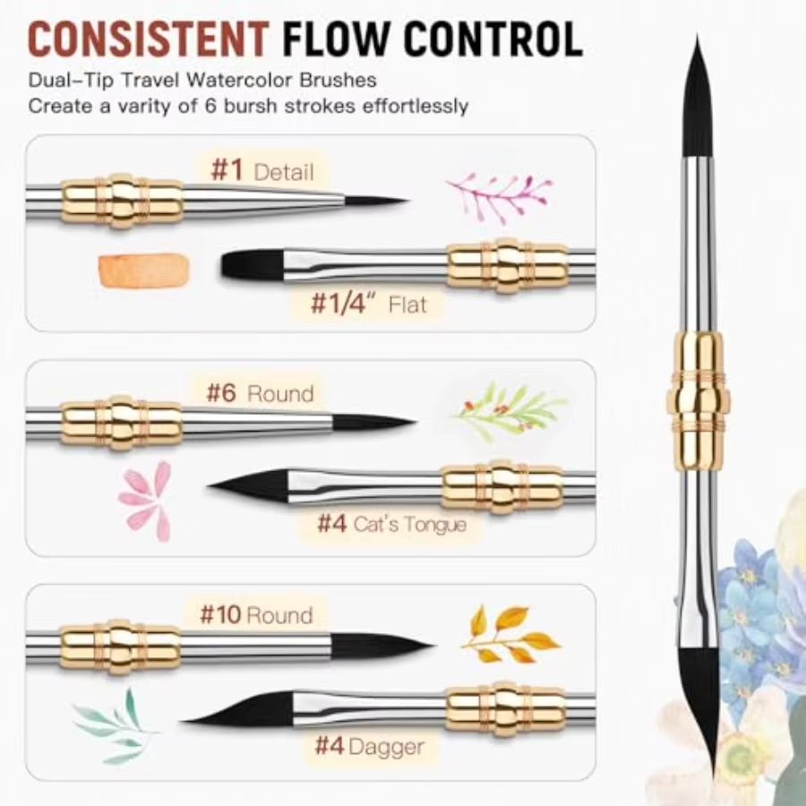 3개입 양면 아트 페인트 브러쉬, 금속 손잡이, 미세한 - Gouache Paint Set 리뷰 및 가격